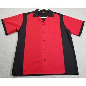 Hilton Bowling Retro Mens XL Button Up Shirt Red/Black Short Sleeve